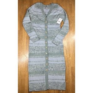 Free People Cozy Up Ribbed Knit Button Cardigan Sweater Dress Ocean Combo L $168